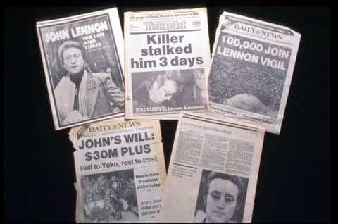 Newspapers 15 years after Lennon’s murder.