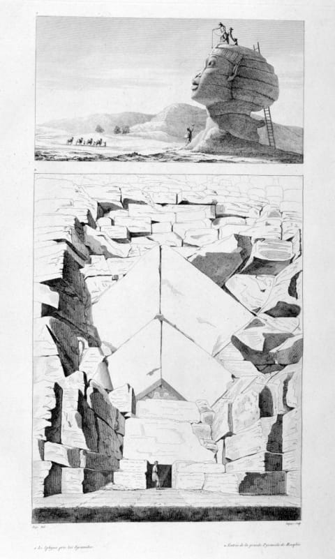 ‘The Great Sphinx of Giza, and the entrance to the Pyramid of Memphis,’ circa 1808.