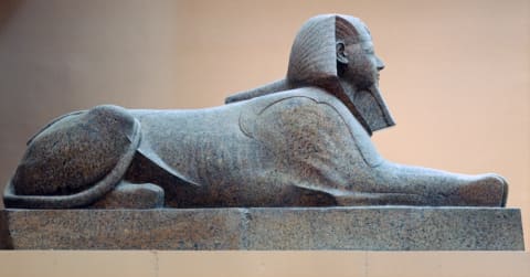 Granite sphinx of Hatshepsut, 18th Dynasty, much younger than the Great Sphinx of Giza.