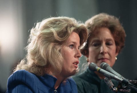 Tipper Gore testifies at the 1985 Senate hearing.