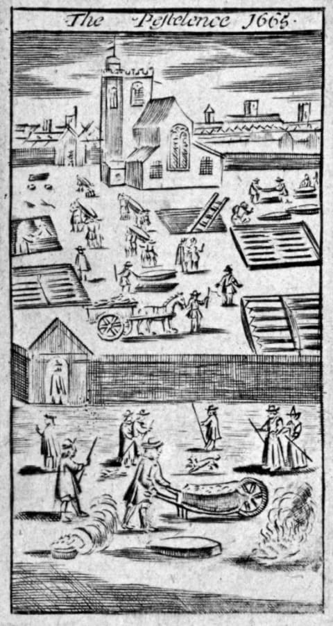 'The Pestelence 1665,' a drawing depicting the Great Plague of London.