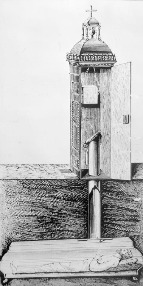 A diagram of a safety coffin.