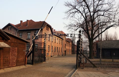 The entrance to Auschwitz. 