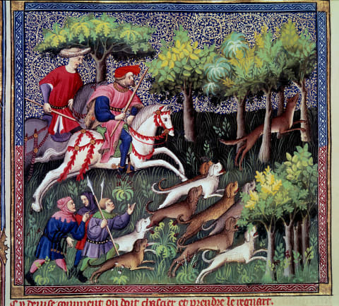 A late 14th-century miniature from "The Book of the Hunting" by Gaston III Phoebus.