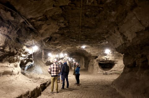 NASA researchers tour a permafrost tunnel near Fairbanks, Alaska.