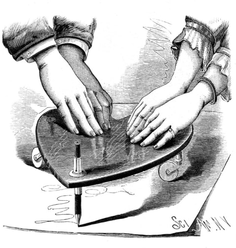 Planchette or Ouija board, 1885.