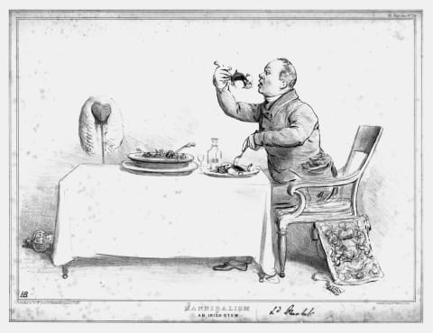 Old illustration depicting cannibalism.