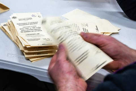 Ballots are counted in an Australian election.