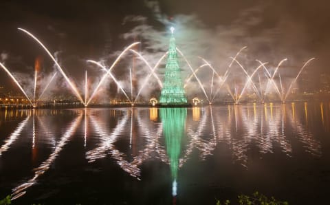 Rio De Janeiro lights annual floating Christmas tree.