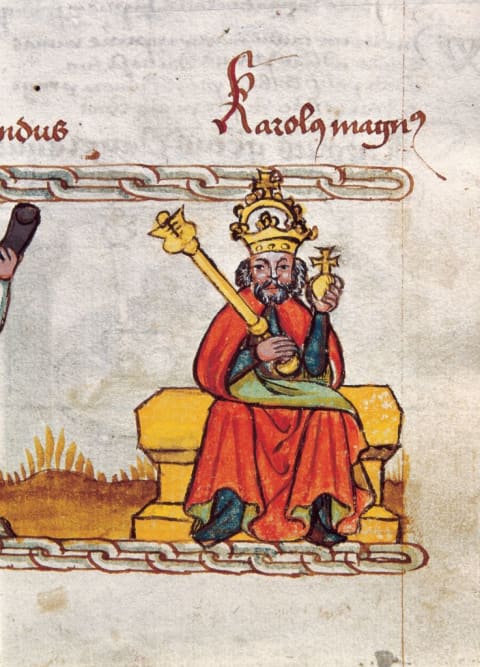 An image of Charlemagne from an illustrated manuscript.