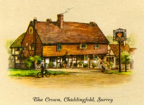 A 1936 illustration of The Crown Inn in Chiddingfold, England.