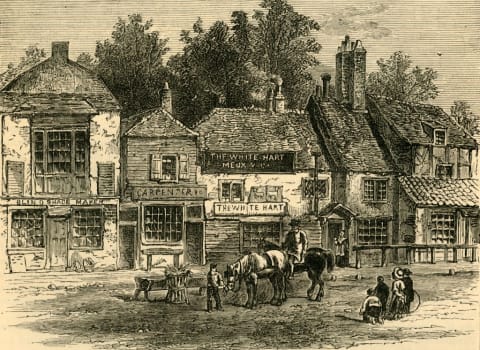 The White Hart in Knightsbridge, London, in the 1800s.