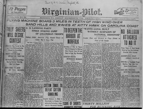 Front Page of Virginian-Pilot of December 18, 1903.