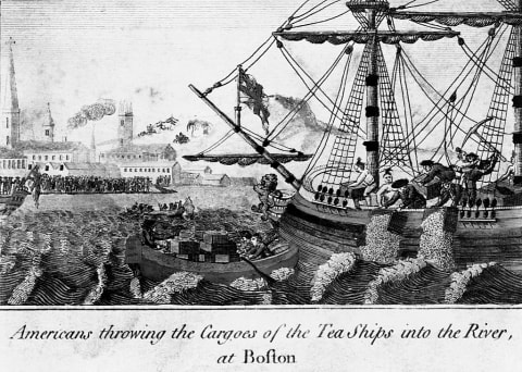 Illustration of the Boston Tea Party.