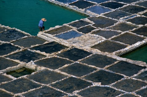 The salt pans along the northern coastline of Malta.