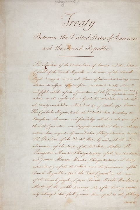 The first page of the Louisiana Purchase treaty.