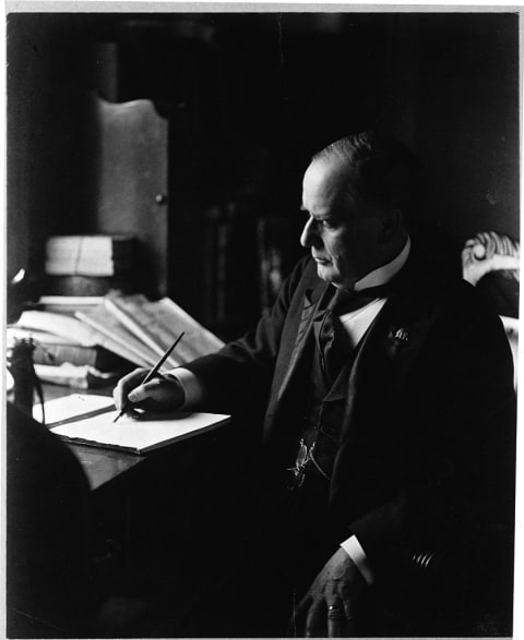 President William McKinley working at his desk.