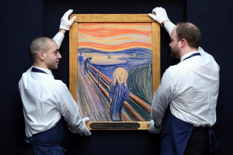 The version of 'The Scream' with the poem inscribed below it.