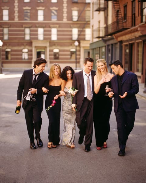 David Schwimmer, Jennifer Aniston, Courteney Cox, Matthew Perry, Lisa Kudrow, and Matt LeBlanc in the show ‘Friends.’