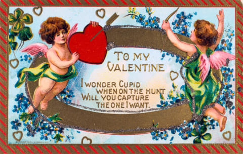 Valentine card circa 1908 featuring a jam tart—a.k.a., a heart.