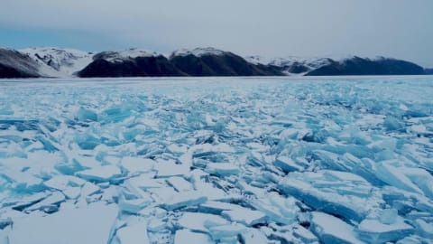 Frozen Lake Baikal in Russia.