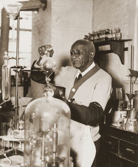 George Washington Carver in his laboratory.