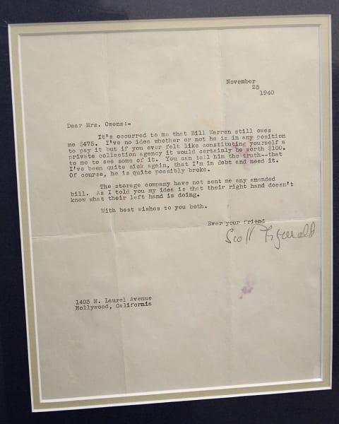 A letter signed by F. Scott Fitzgerald.