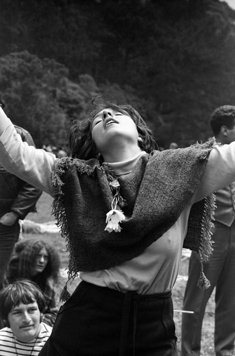 A woman letting loose at a summer solstice celebration at San Francisco's Golden Gate Park, 1967. 