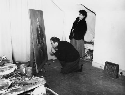 Graham Sutherland labors on his Churchill portrait.