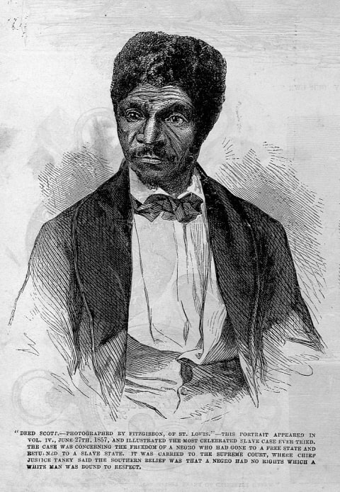 An 1857 newspaper illustration of Dred Scott, the plaintiff in the infamous Supreme Court case that influenced Lincoln’s stand on slavery.