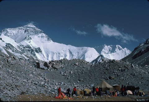 A 1983 expedition camping in the Rongbuk Valley.