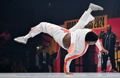 B-boy Lee from the Netherlands competing in the Olympic Qualifier Series 2024.