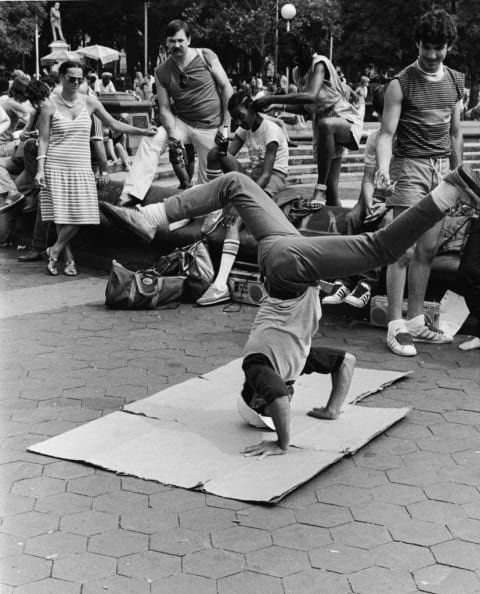 Breakdancing in New York’s Washington Square Park in the 1980s.