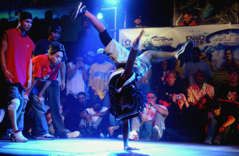 A contestant performs in the B-Boy  Championships in London, 2004.