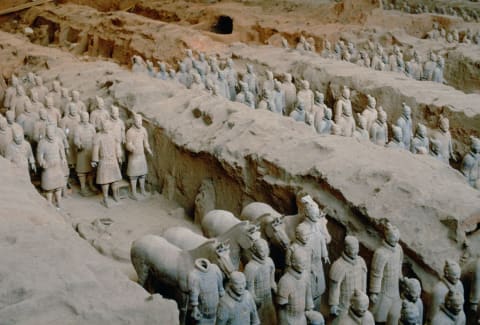 A terracotta army guards the tomb of China’s first emperor in Xian.