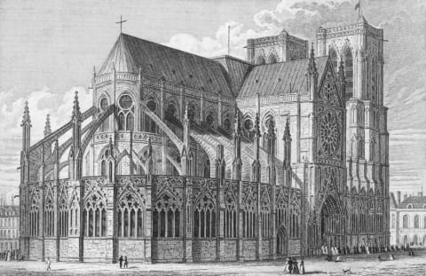 An image of Notre-Dame de Paris showing off its flying buttresses.