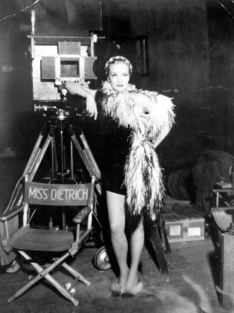 Marlene Dietrich on set.