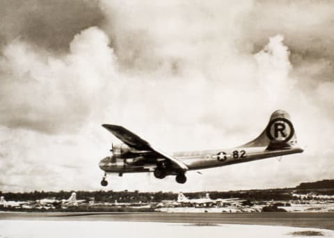 The ‘Enola Gay’ lands after its mission.