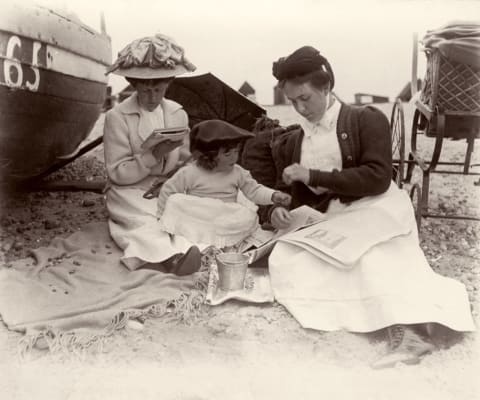 Women at the beach circa 1910.