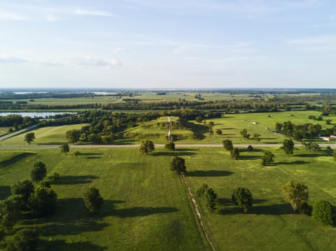 An aerial view of Cahokia in Illinois, United States.