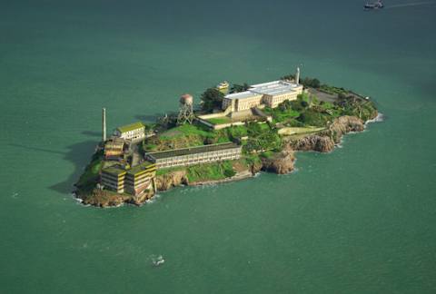 An aerial view of Alcatraz.