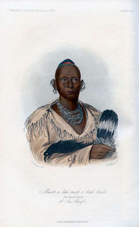 An 1848 drawing of the real-life Black Hawk, also named Muck-a-tah-mish-o-kah-kaik.