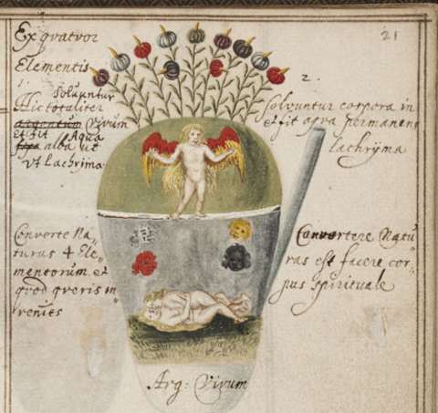 A page from an alchemical notebook, c. 1620. 