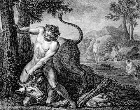 An engraving of 'Hercules and Achelous' by 16th-century Italian painter Il Pordenone.