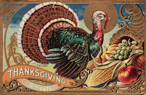 A Thanksgiving greeting card from the early 20th century.