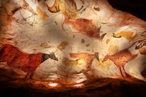 A replica of cave paintings at Lascaux.