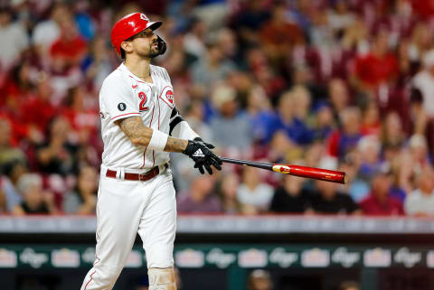 Cincinnati Reds right fielder Nick Castellanos (2) hits a home run in the sixth inning of the MLB