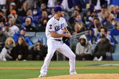 Oct 11, 2021; Los Angeles, California, USA; Los Angeles Dodgers starting pitcher Max Scherzer (31)