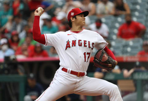 Sep 26, 2021; Anaheim, California, USA; Los Angeles Angels starting pitcher Shohei Ohtani (17)