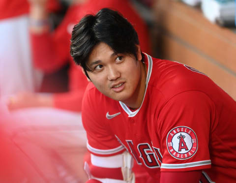 Sep 20, 2021; Anaheim, California, USA;  Los Angeles Angels designated hitter Shohei Ohtani (17)